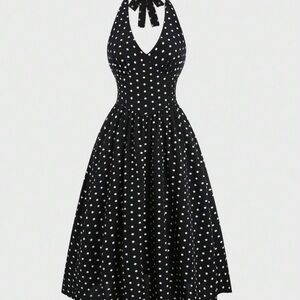 Black Polka Dot Halter Dress
